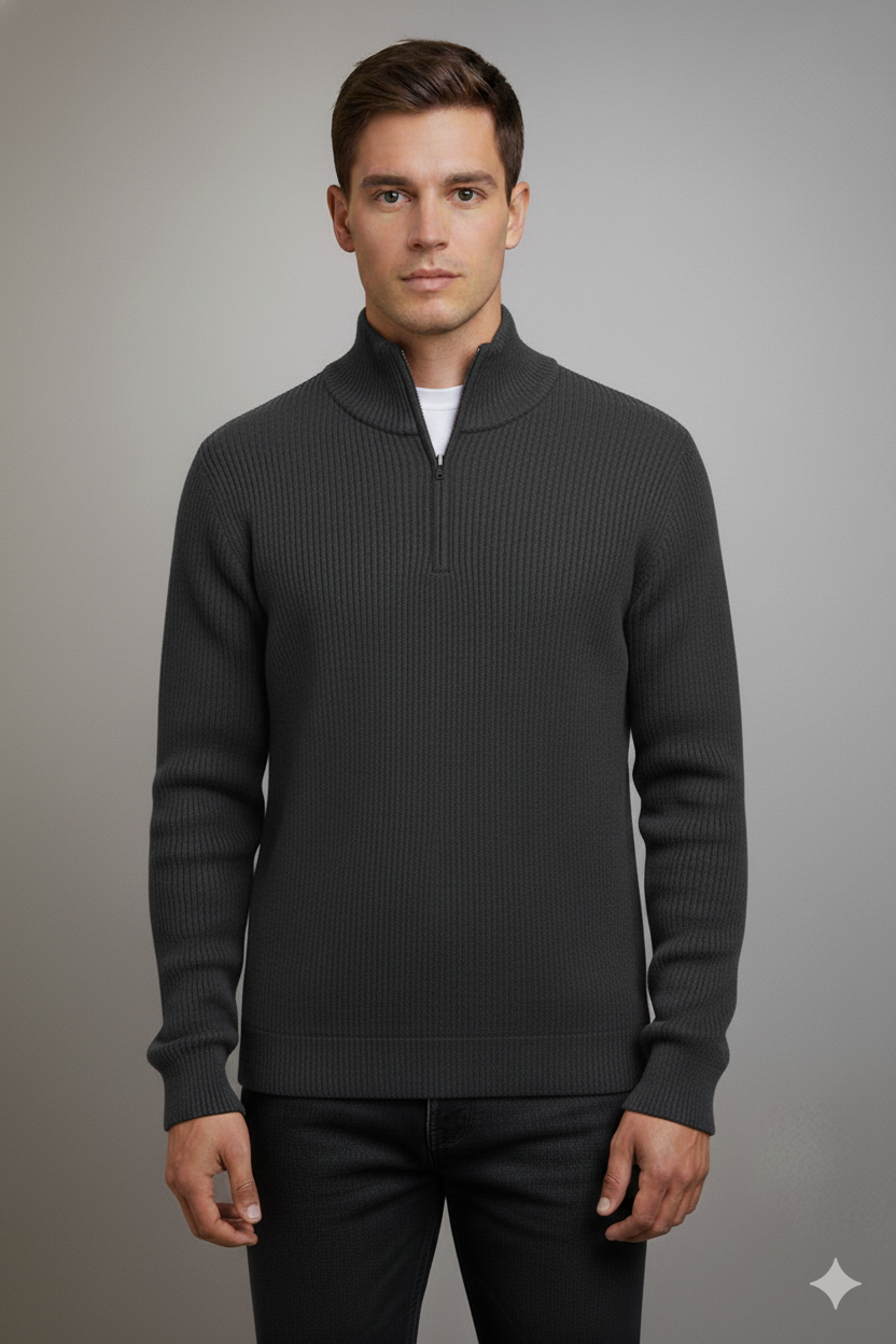Grey Mock Neck Zipper