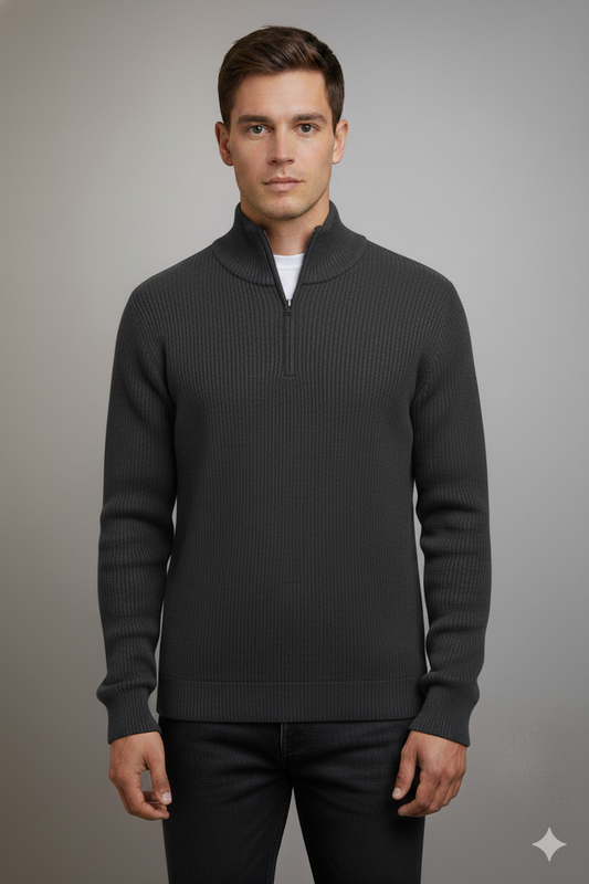 Grey Mock Neck Zipper