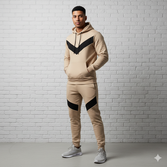 Tracksuit with V - Contrast Beige & Black