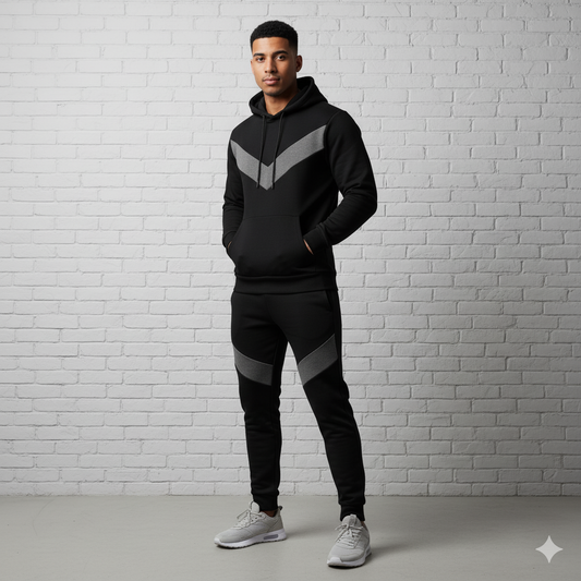 Tracksuit with V-contrast Black & Grey