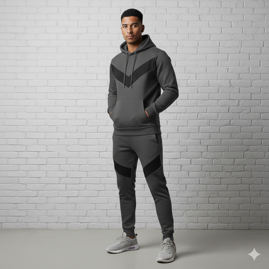 Tracksuit with V-Contrast Grey & Black