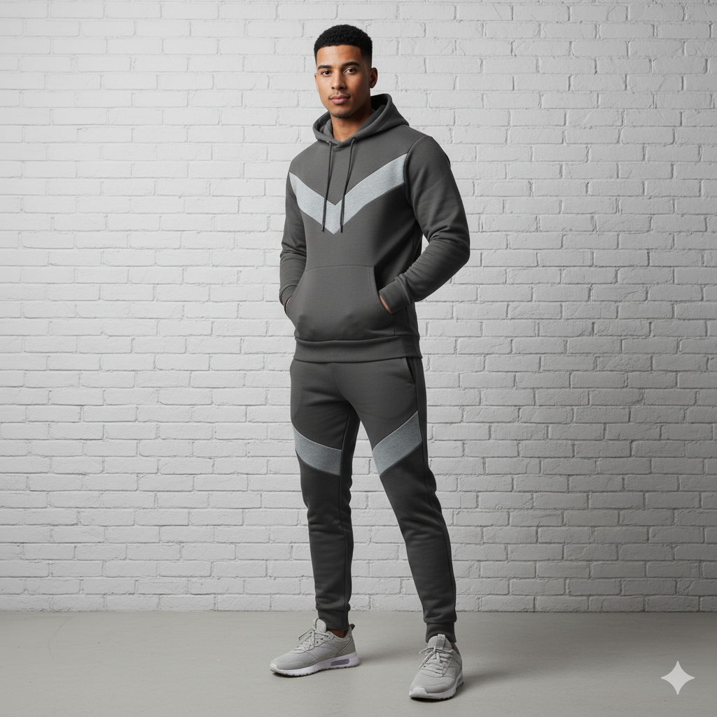 Tracksuit with V-Contrast Charchol grey & Dark grey