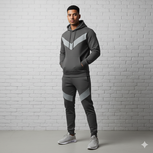 Tracksuit with V-Contrast Charchol grey & Dark grey