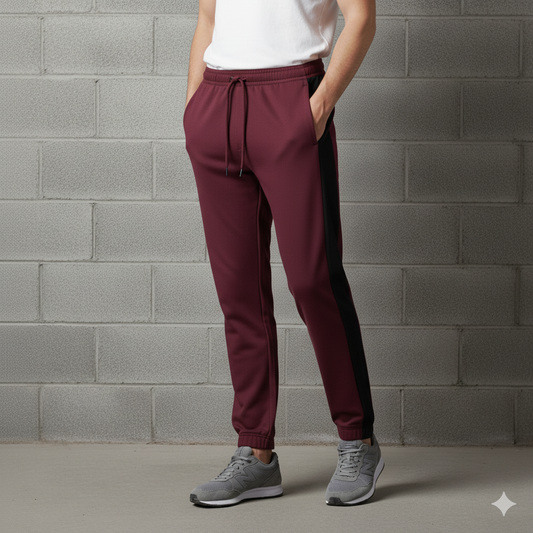 Maroon & Black Contrast Trouser