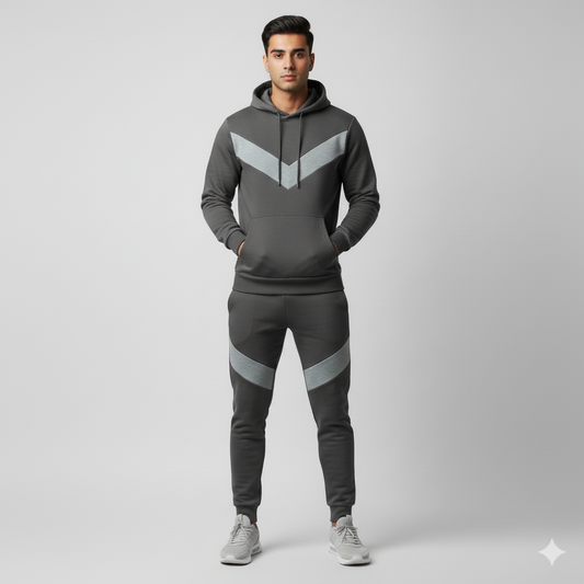 Tracksuit with V-Contrast Charchol grey & Dark grey