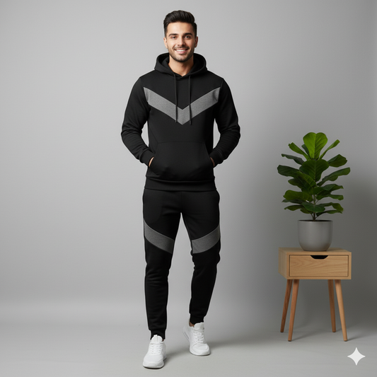 Tracksuit with V-contrast Black & Grey