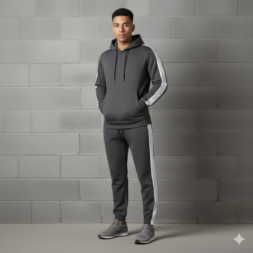 Tracksuit with Contrast Panel Grey and white