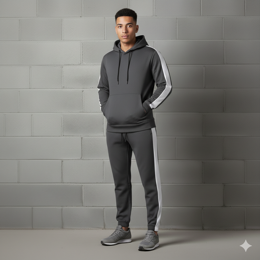 Tracksuit with Contrast Panel Grey and white