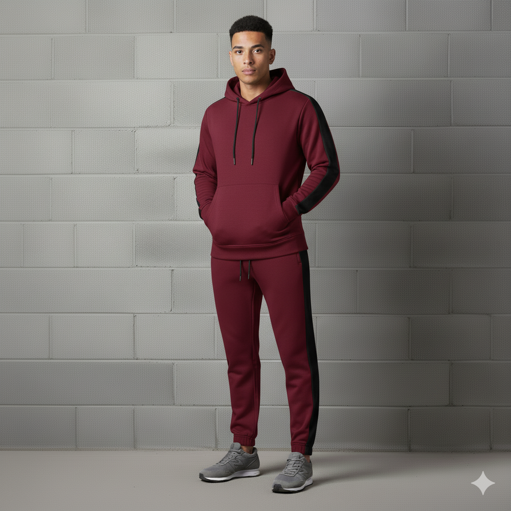 Tracksuit with Contrast Maroon & black