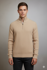 Beige Mock Neck Zipper