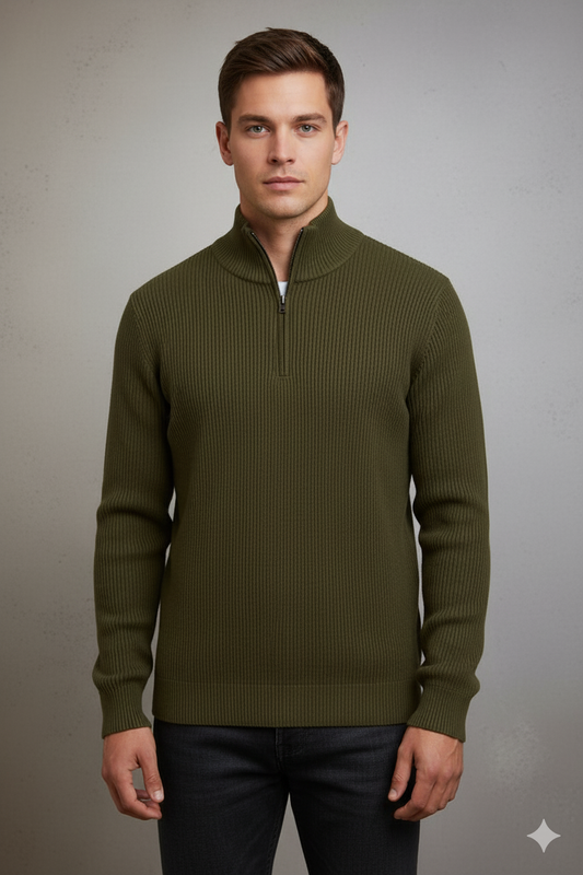 Army Green Mock Neck Zipper