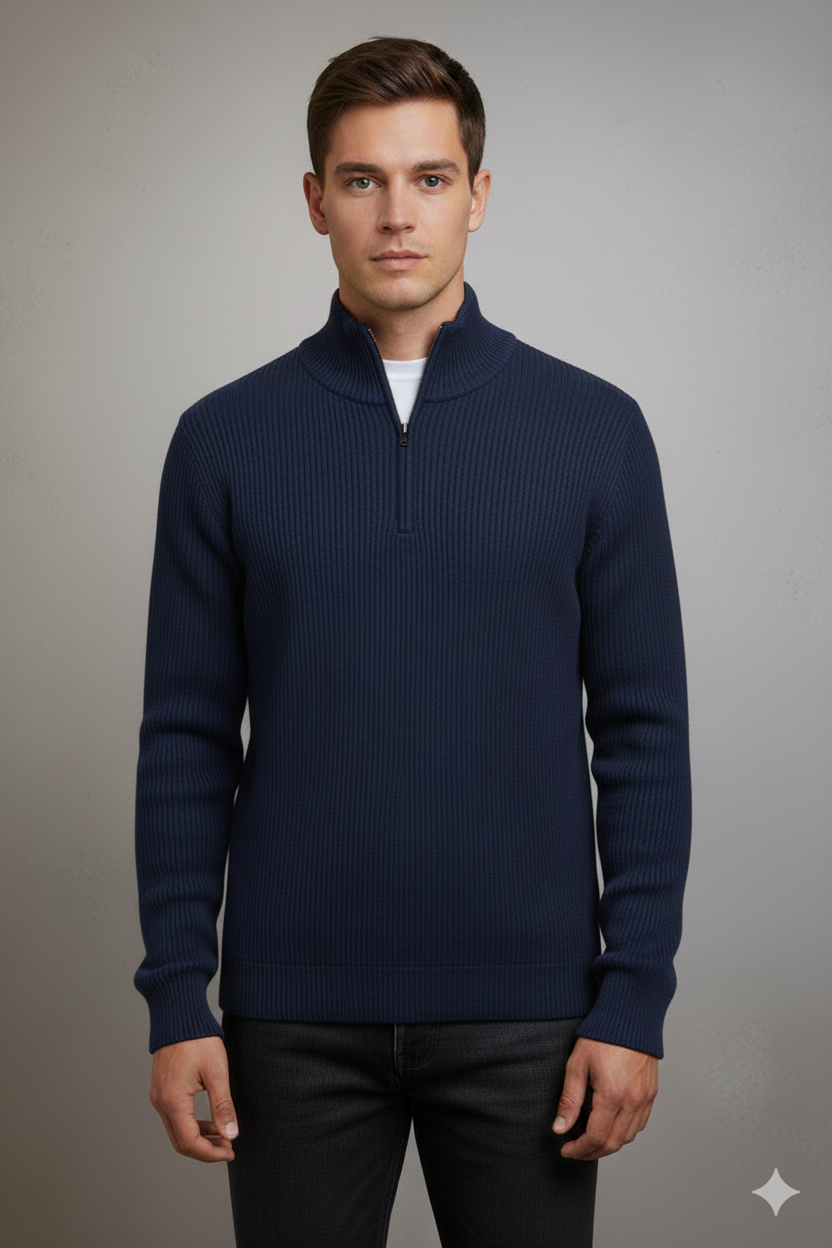 Blue Mock Neck Zipper