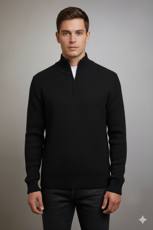 Black Mock Neck Zipper