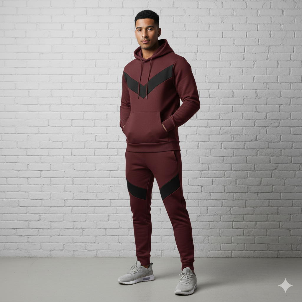 Tracksuit with V- contrast Maroon & Black