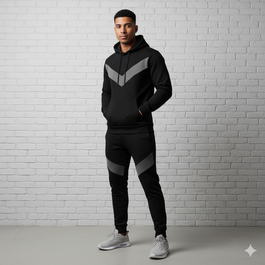 Tracksuit with V-contrast Black & Grey