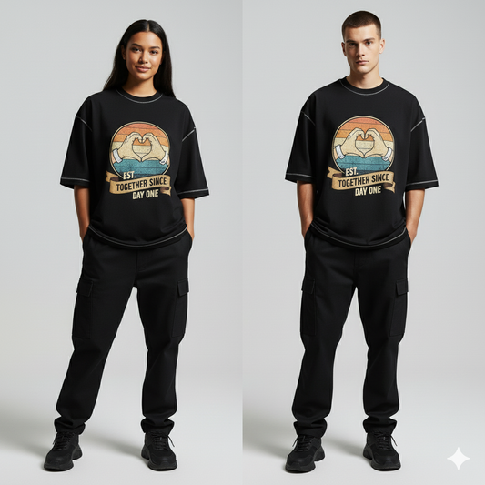 Together Since Day One Couple Design Drop Shoulders