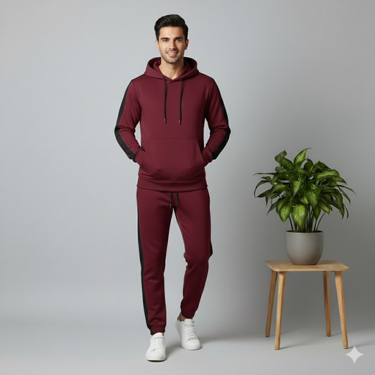 Tracksuit with Contrast Maroon & black